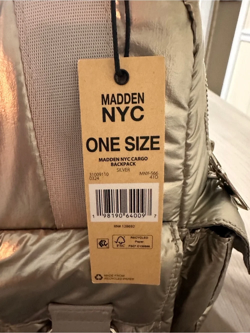 Steve Madden Metallic Silver Puffer Mini Backpack